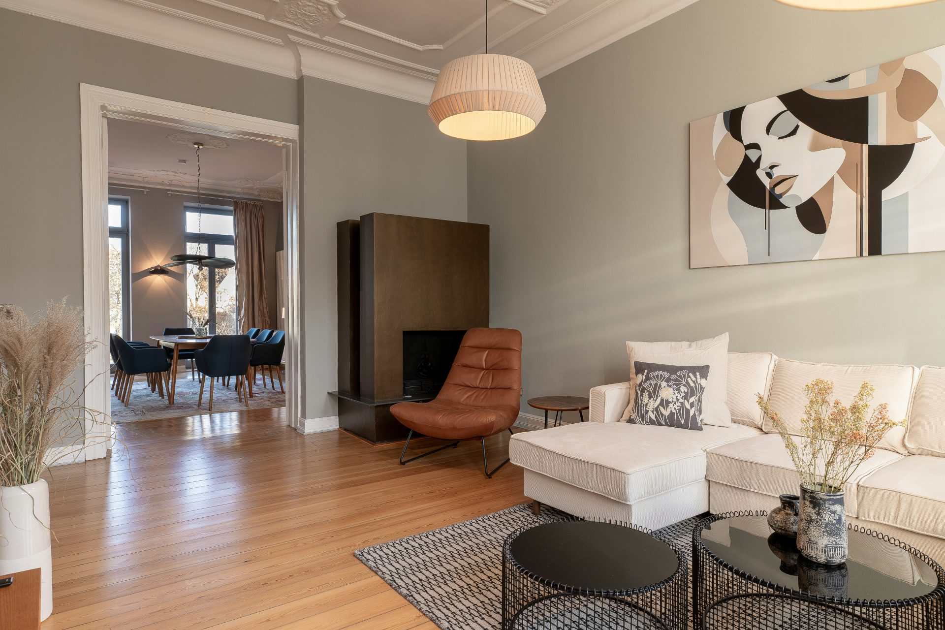 A stylish living room with modern decor.